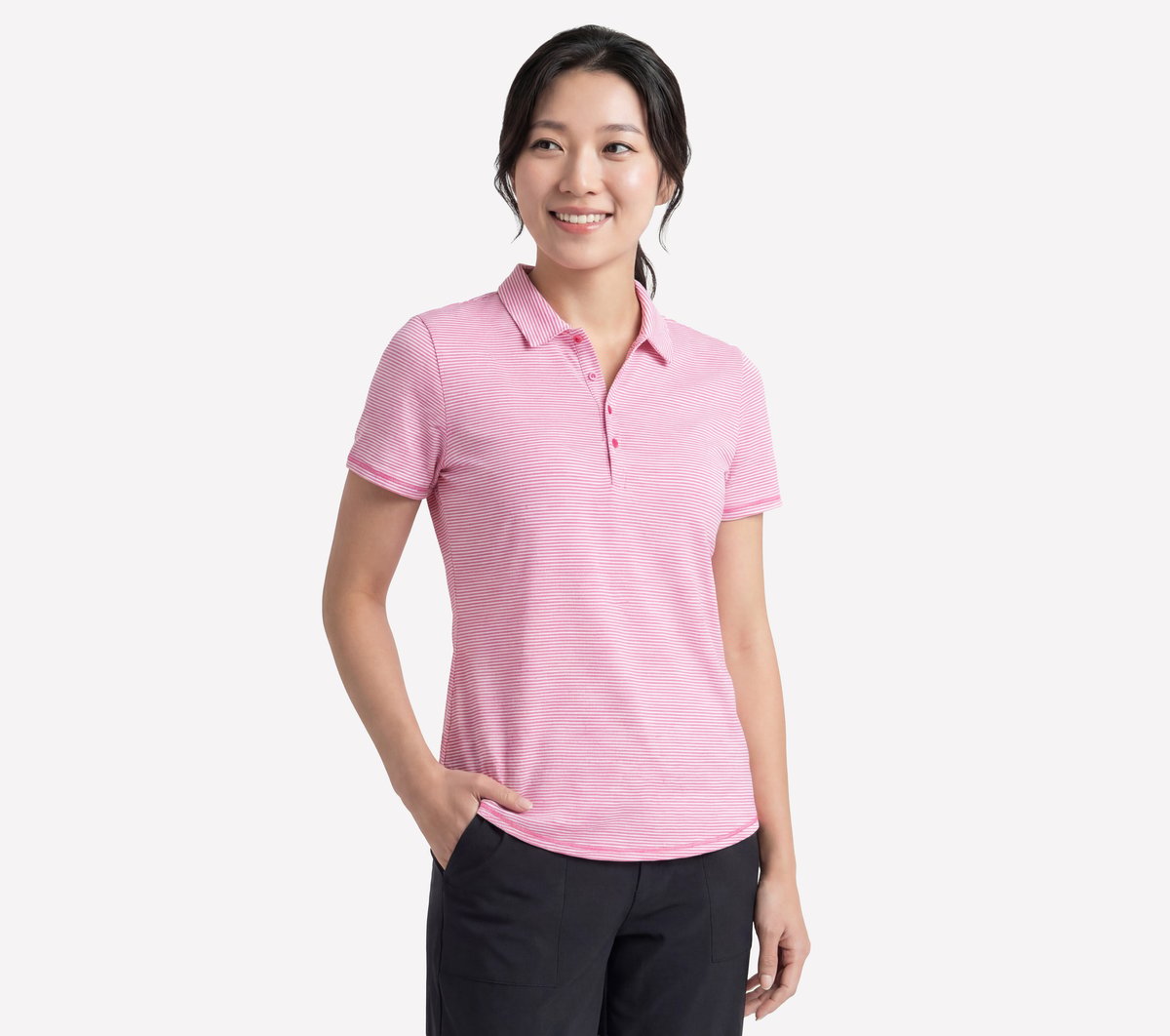 Short Sleeve On The Green Striped Polo | Skechers Women