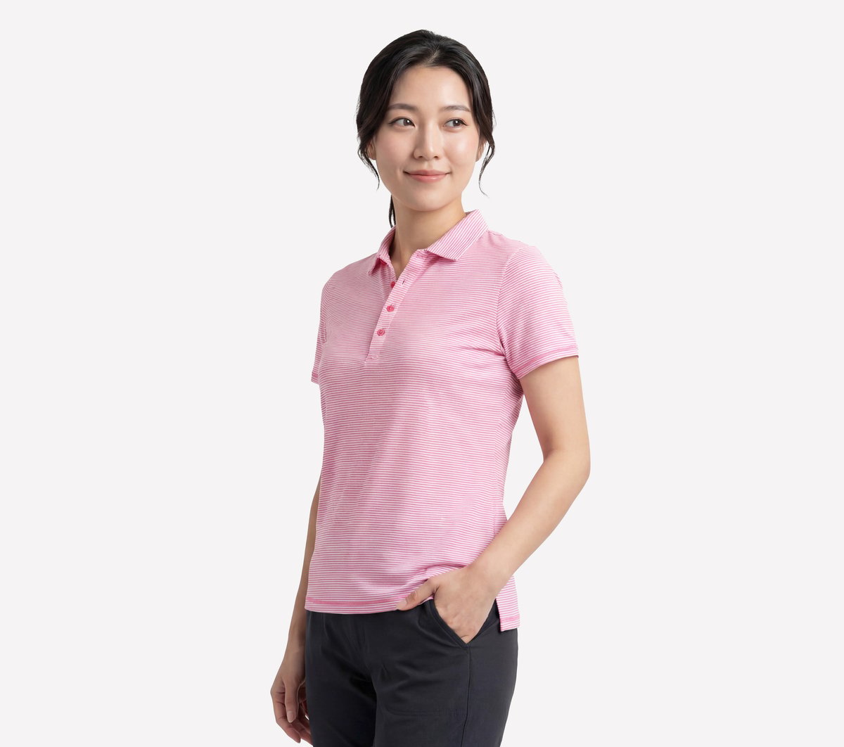 Short Sleeve On The Green Striped Polo | Skechers Women