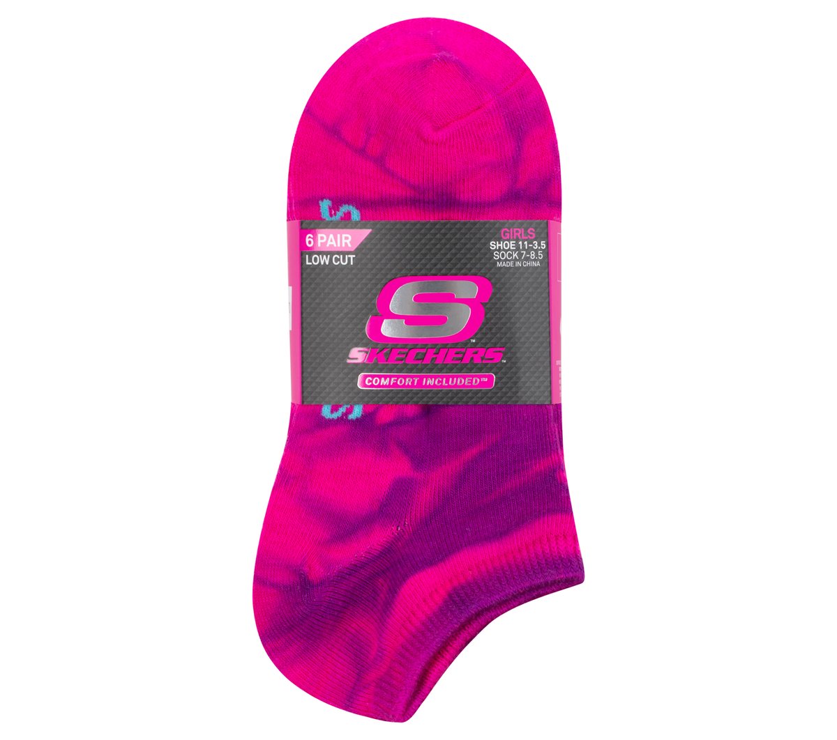 6 Pack Girls' Tie Dye Fashion Socks | Skechers Kids