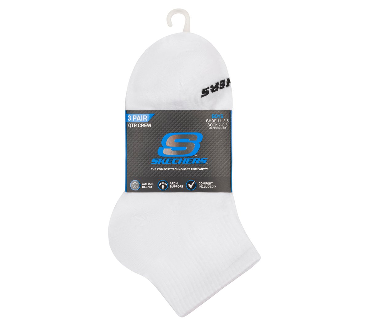 3 Pack Boys' Quarter Crew Cotton Socks | Skechers Kids
