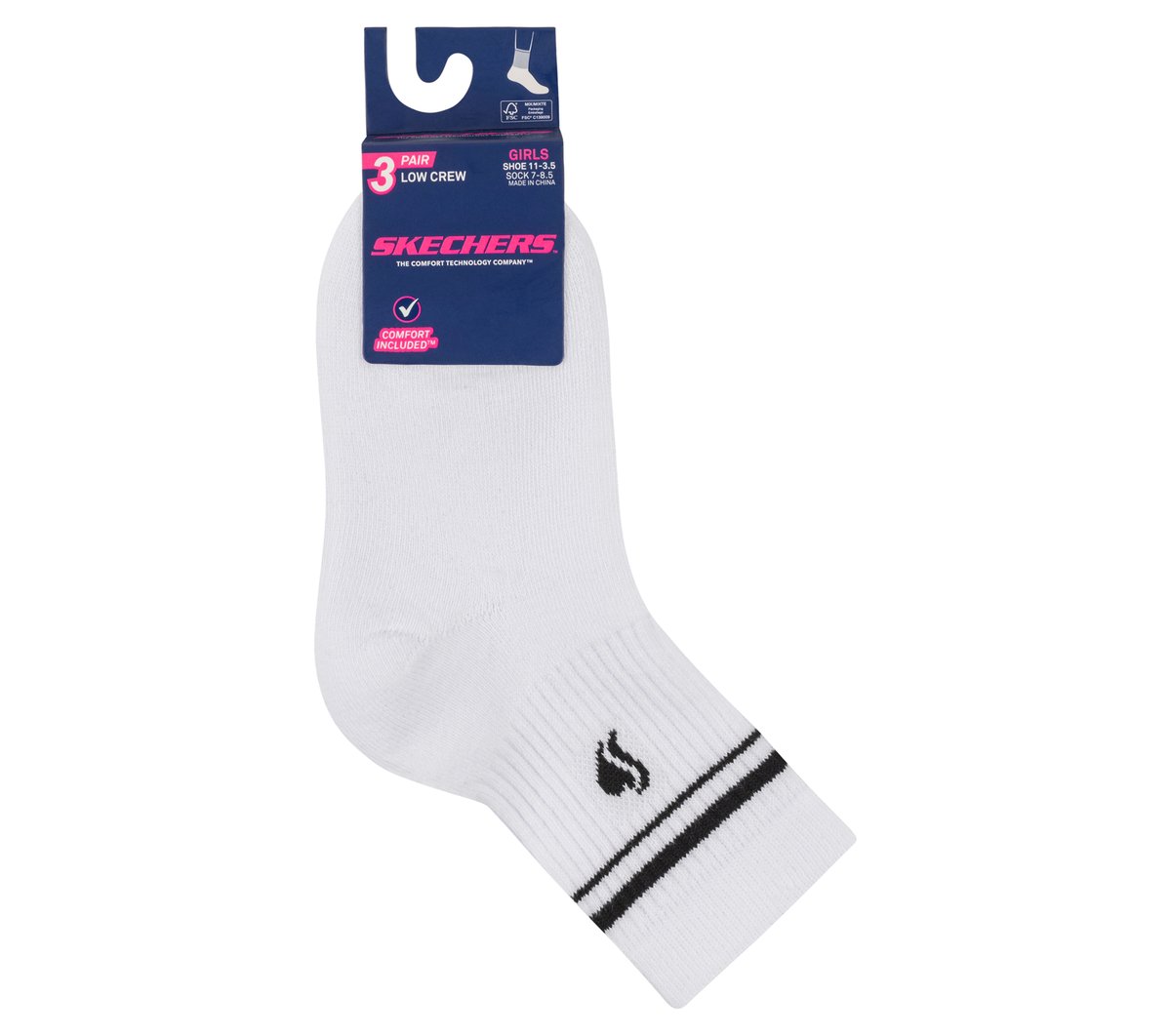 3 Pack Girls' Low Crew Ribbed Socks | Skechers Kids